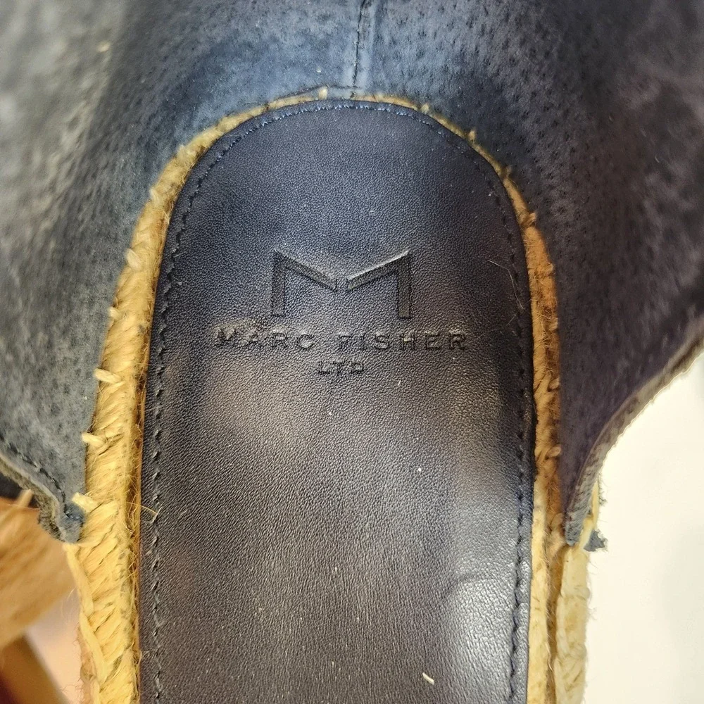 Marc Fisher Mlaida Blue Suede Espadrille Wedge Sandals Ankle Strap Womens Sz 10M